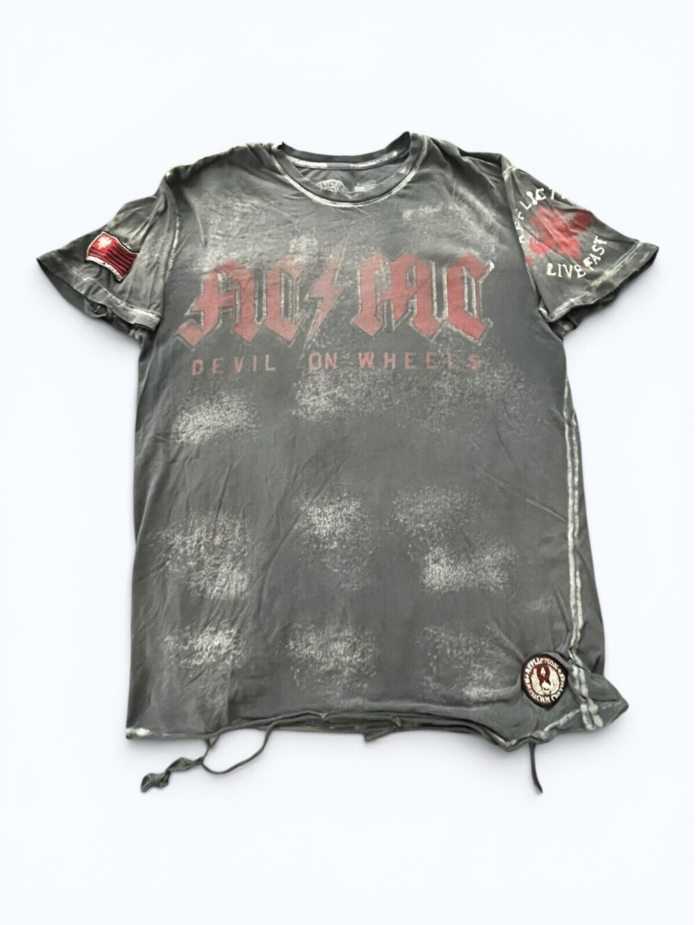 Affliction AC/MC Devil on Wheels American Customs Mens XL T Shirt Distessed USA